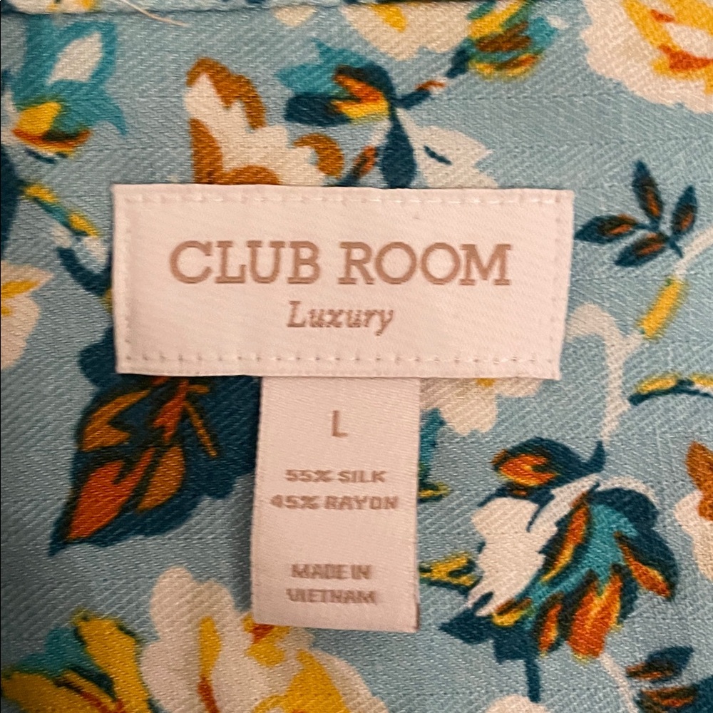 Club Room Blue Floral Short-Sleeve Silk blend Button-Up Shirt - Picture 2 of 2